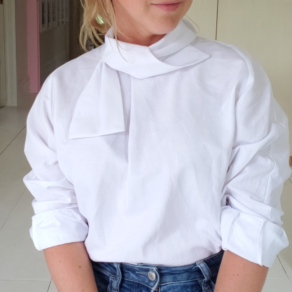 Zara Basic White Collar Blouse M